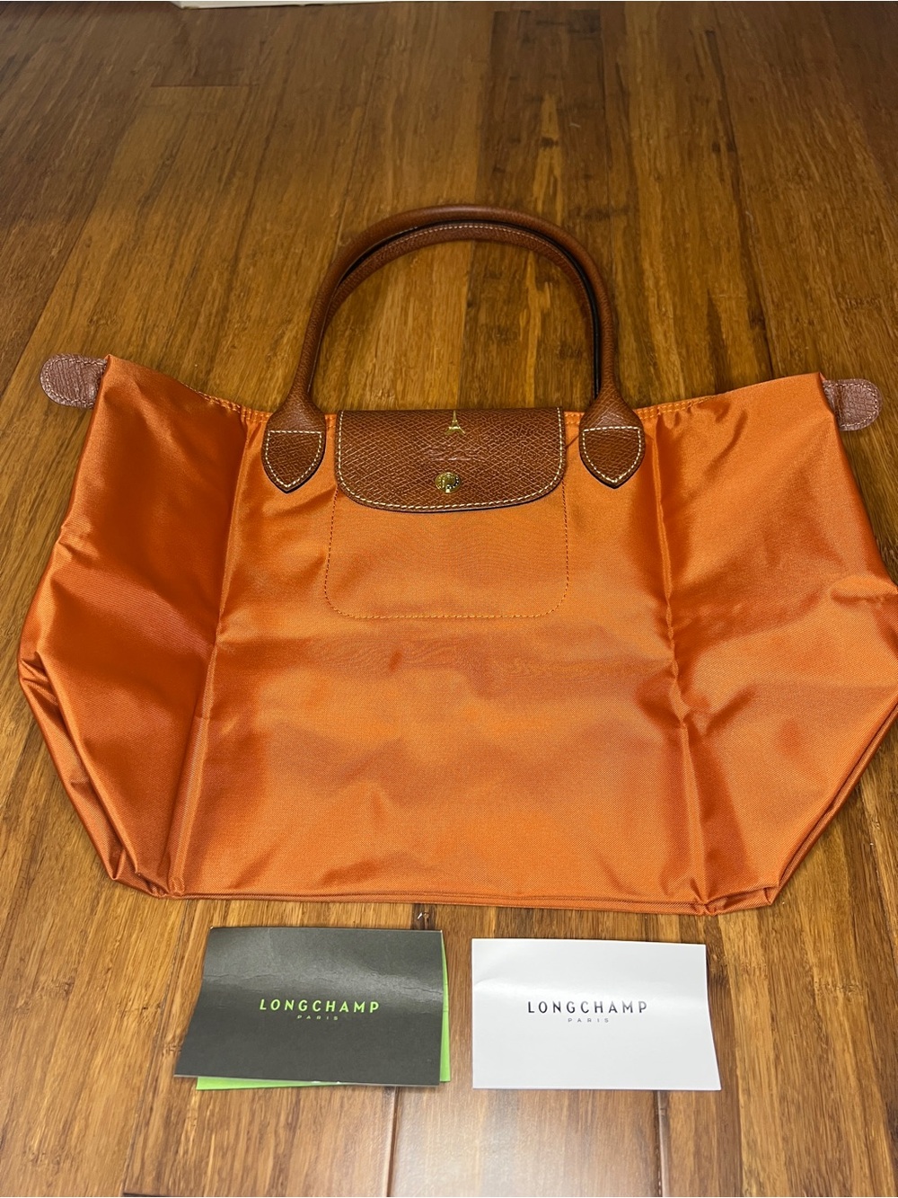 Longchamp Le Pliage Original M Tote Brick Orange PARIS Eiffel Tower stamp NWOT - Picture 11 of 16